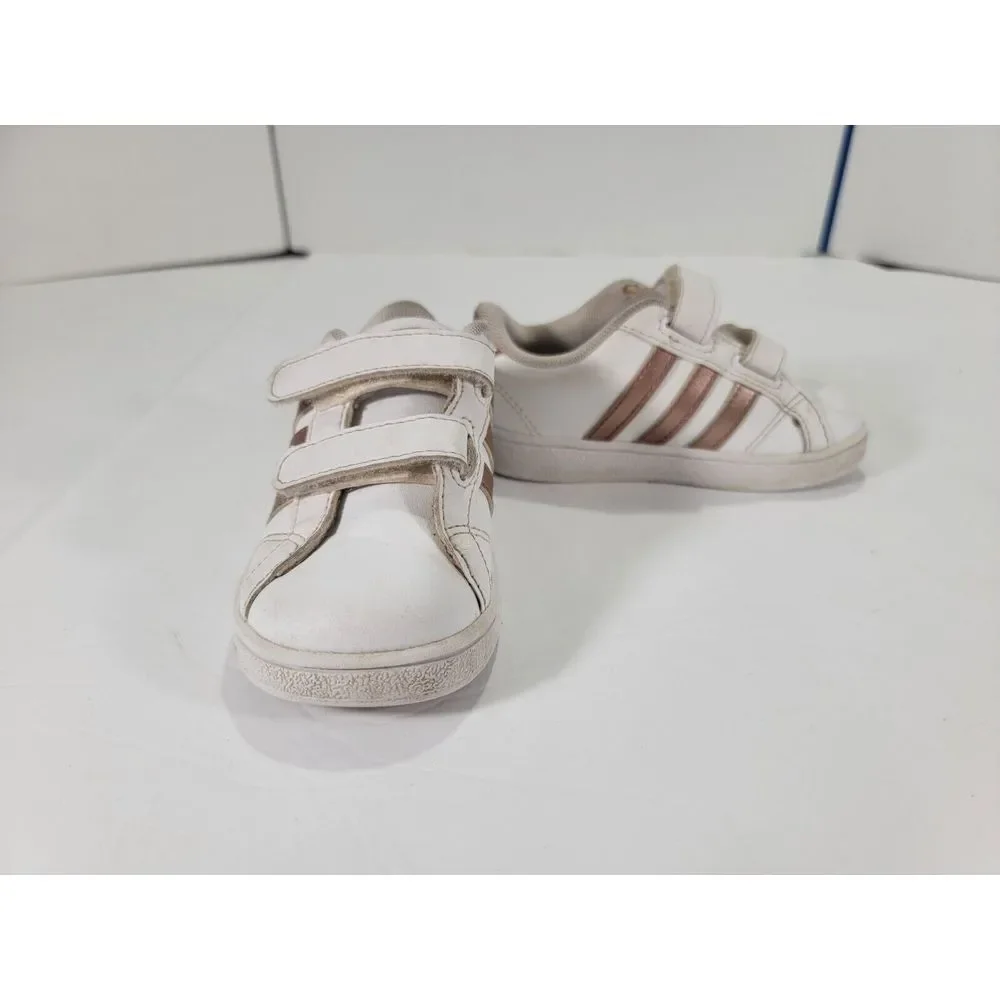 adidas Size 6K Baby Grand Court Sneaker Gold/White Hook Loop Closure‎